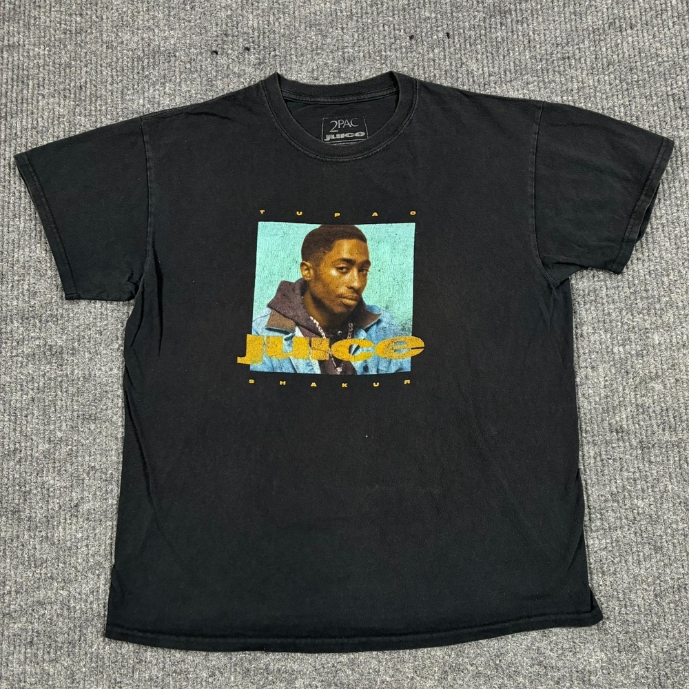 2Pac Juice Shakur Graphic T-Shirt Mens Size Large Black Hip Hop Rap Short Sleeve